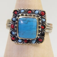 Navajo Turquoise Coral Ring 2