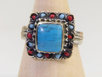 Navajo Turquoise Coral Ring 2