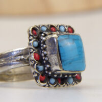 Navajo Turquoise Coral Ring 7