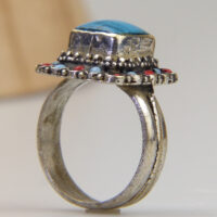 Navajo Turquoise Coral Ring 8