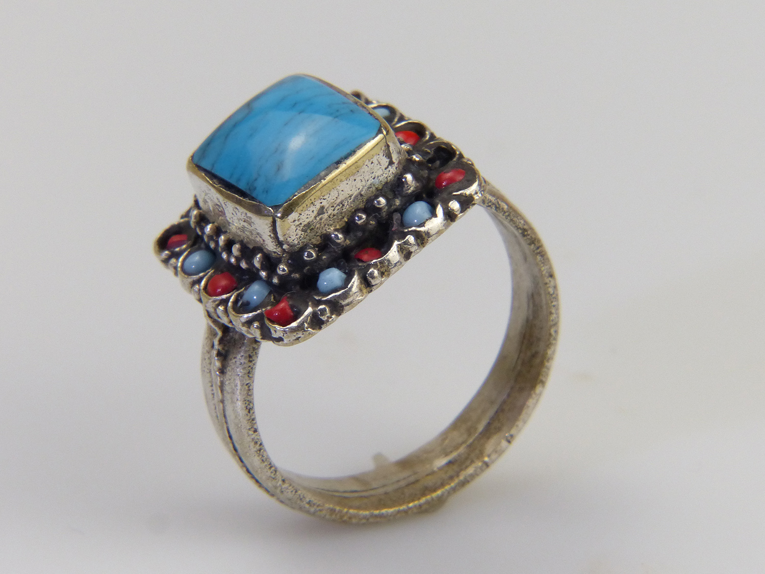 Navajo Turquoise Coral Ring 9