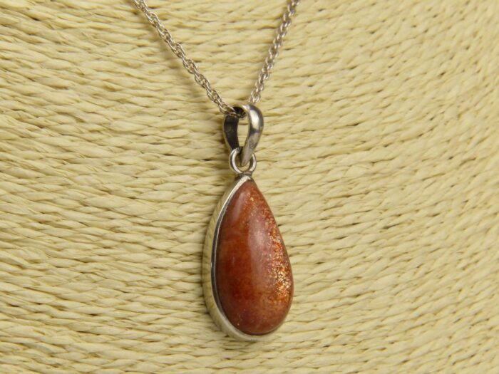 Sunstone plagioclase feldspar silver pendant 3