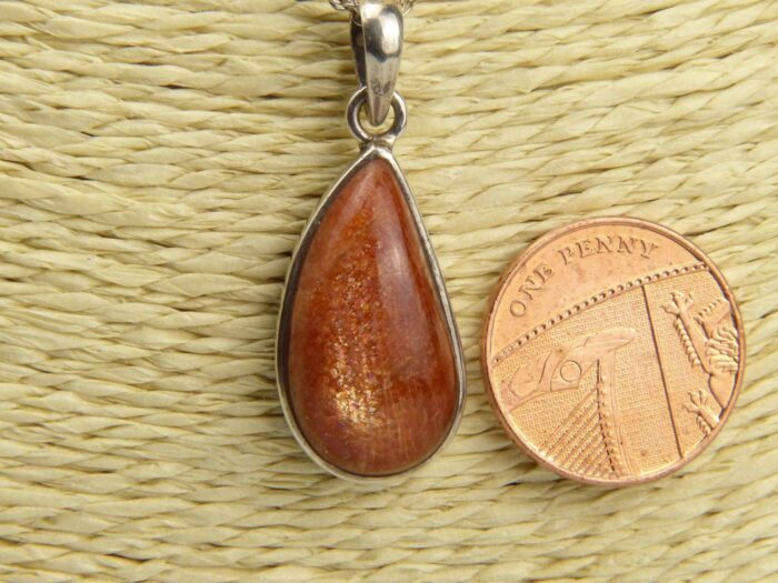 Sunstone plagioclase feldspar silver pendant 5