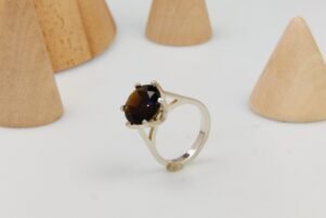 Vintage Silver Cocktail Ring Smoky Topaz Brown Orange Kitsch 9