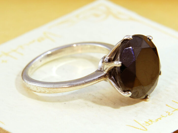 Vintage Smoky Quartz Cocktail Ring Silver Ring 7