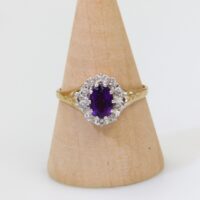 9k 9ct gold vintage ring amethyst diamond halo 1