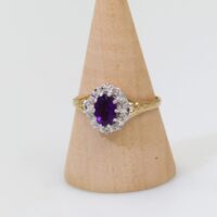 9k 9ct gold vintage ring amethyst diamond halo 2