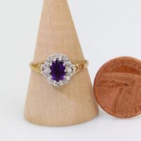 9k 9ct gold vintage ring amethyst diamond halo 6