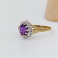 9k 9ct gold vintage ring amethyst diamond halo 7