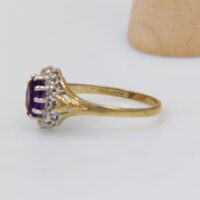 9k 9ct gold vintage ring amethyst diamond halo 8