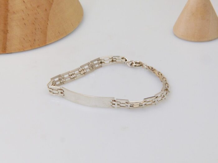 Vintage Silver Identity Bracelet Laser Cut 8