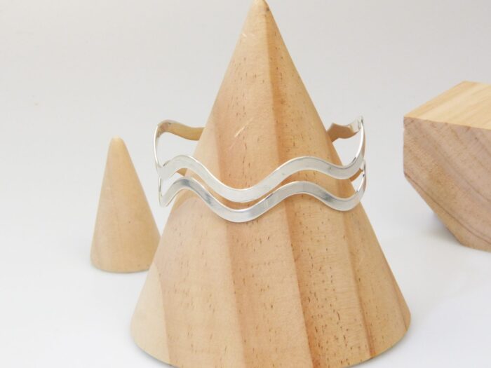 Large silver cuff bangle wavy hallmarked 1