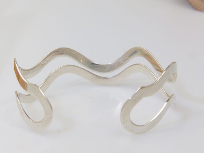 Large silver cuff bangle wavy hallmarked 8