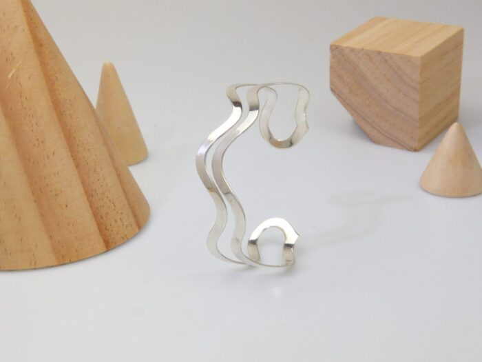 Large silver cuff bangle wavy hallmarked 9