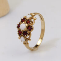 Victorian garnet opal gold ring hallmarked 8