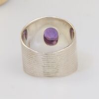 Vintage modernist wide Amethyst Silver Ring 9