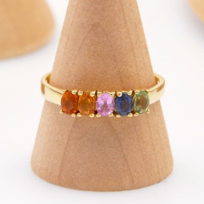 Vintage Multi Coloured Sapphire Ring Gold Plated Silver – Rainbow Sapphire