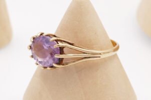 Kunzite Gold Ring Modernist hallmarked 1971 4
