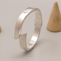 Modernist Chunky Silver Square Hinged Bangle 1953 9