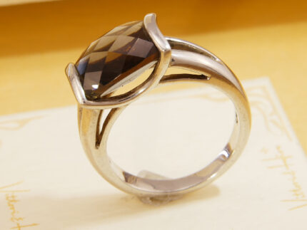 Modernist Rectangular Smoky Quartz Tension Set Chunky Silver Ring 4