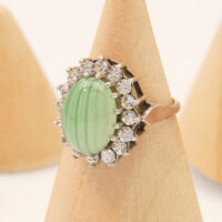 Prehnite Chrysoprase Ring Gold Silver Vintage Halo 3