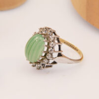 Prehnite Chrysoprase Ring Gold Silver Vintage Halo 8