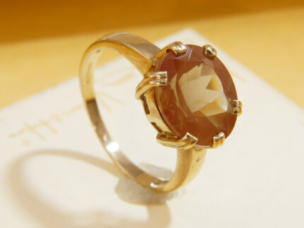 Rare Iridescent Peach Andesine Ring in Chunky 9ct Yellow Gold Hallmarked 2005 6
