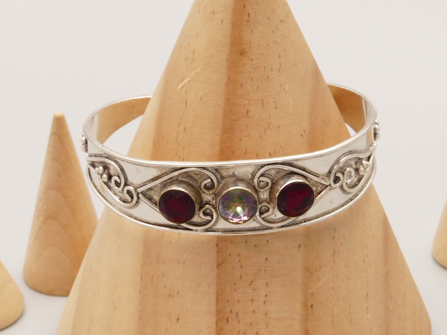 Silver Cuff Bangle Mystic Topaz and Garnets
