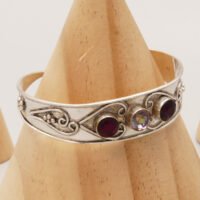 Silver Cuff Bangle Mystic Topaz and Garnets 6