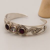 Silver Cuff Bangle Mystic Topaz and Garnets 7