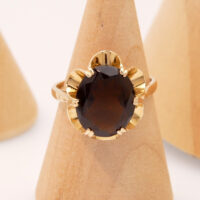 Smoky quartz Gold Cocktail Ring London 1981 hallmark 1