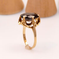 Smoky quartz Gold Cocktail Ring London 1981 hallmark 10