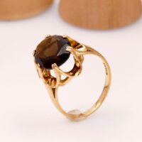 Smoky quartz Gold Cocktail Ring London 1981 hallmark 11