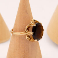 Smoky quartz Gold Cocktail Ring London 1981 hallmark 6