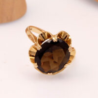 Smoky quartz Gold Cocktail Ring London 1981 hallmark 8