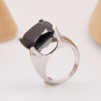 Vintage Black Stone Onyx Cocktail Silver Ring 10