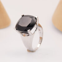 Vintage Black Stone Onyx Cocktail Silver Ring 11