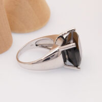 Vintage Black Stone Onyx Cocktail Silver Ring 8