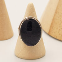 Vintage Black Sunstone Silver Ring Hallmark 1996 1