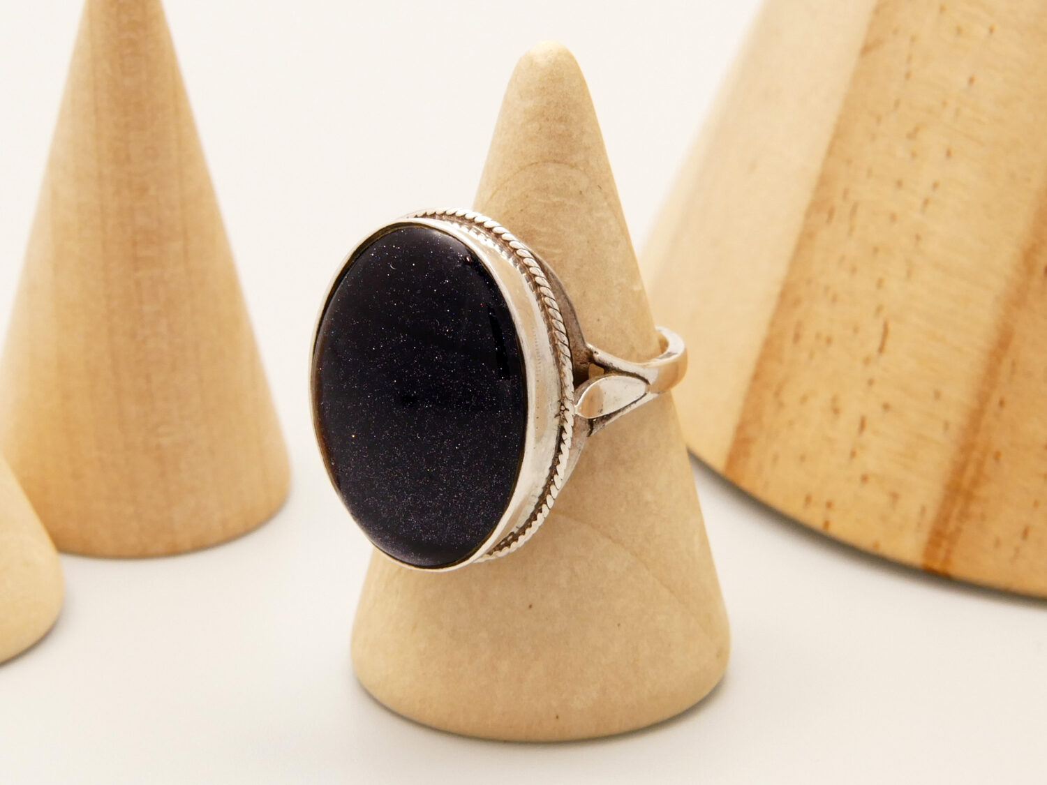 Vintage Black Sunstone Silver Ring Hallmark 1996 2