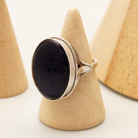 Vintage Black Sunstone Silver Ring Hallmark 1996 2