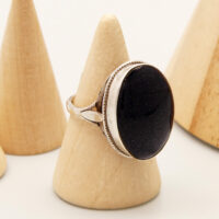 Vintage Black Sunstone Silver Ring Hallmark 1996 5