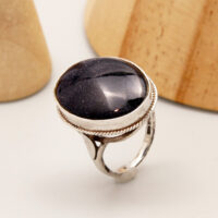 Vintage Black Sunstone Silver Ring Hallmark 1996 1