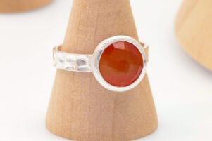 Vintage Fire Opal Orange Stone Silver Ring 7