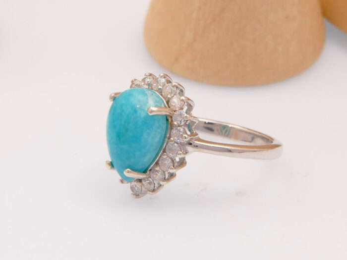 Vintage Hemimorphite Green Blue Stone Silver Ring 7