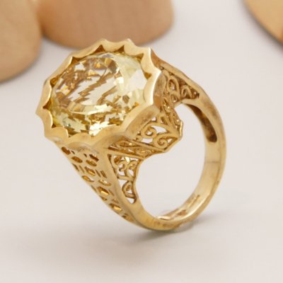 Ouro Verde Quartz Star Cut Gold on Silver Ring Hallmarked