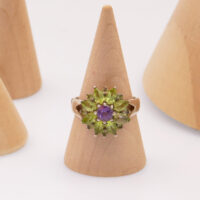 Vintage Peridot Amethyst Daisy Flower Silver Ring 1