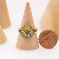 Vintage Peridot Amethyst Daisy Flower Silver Ring 2