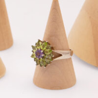 Vintage Peridot Amethyst Daisy Flower Silver Ring 3