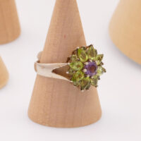 Vintage Peridot Amethyst Daisy Flower Silver Ring 6